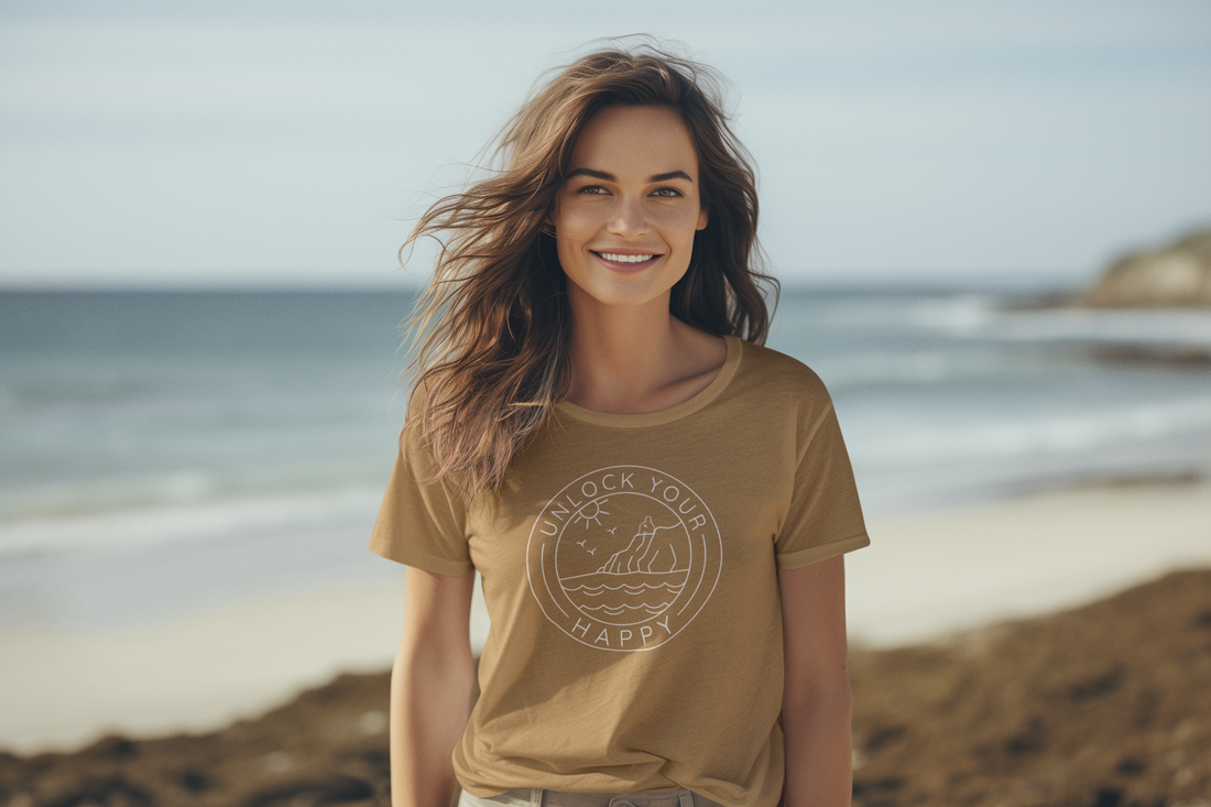 Rocky Coast Scene - Unlock your Happy T-shirt