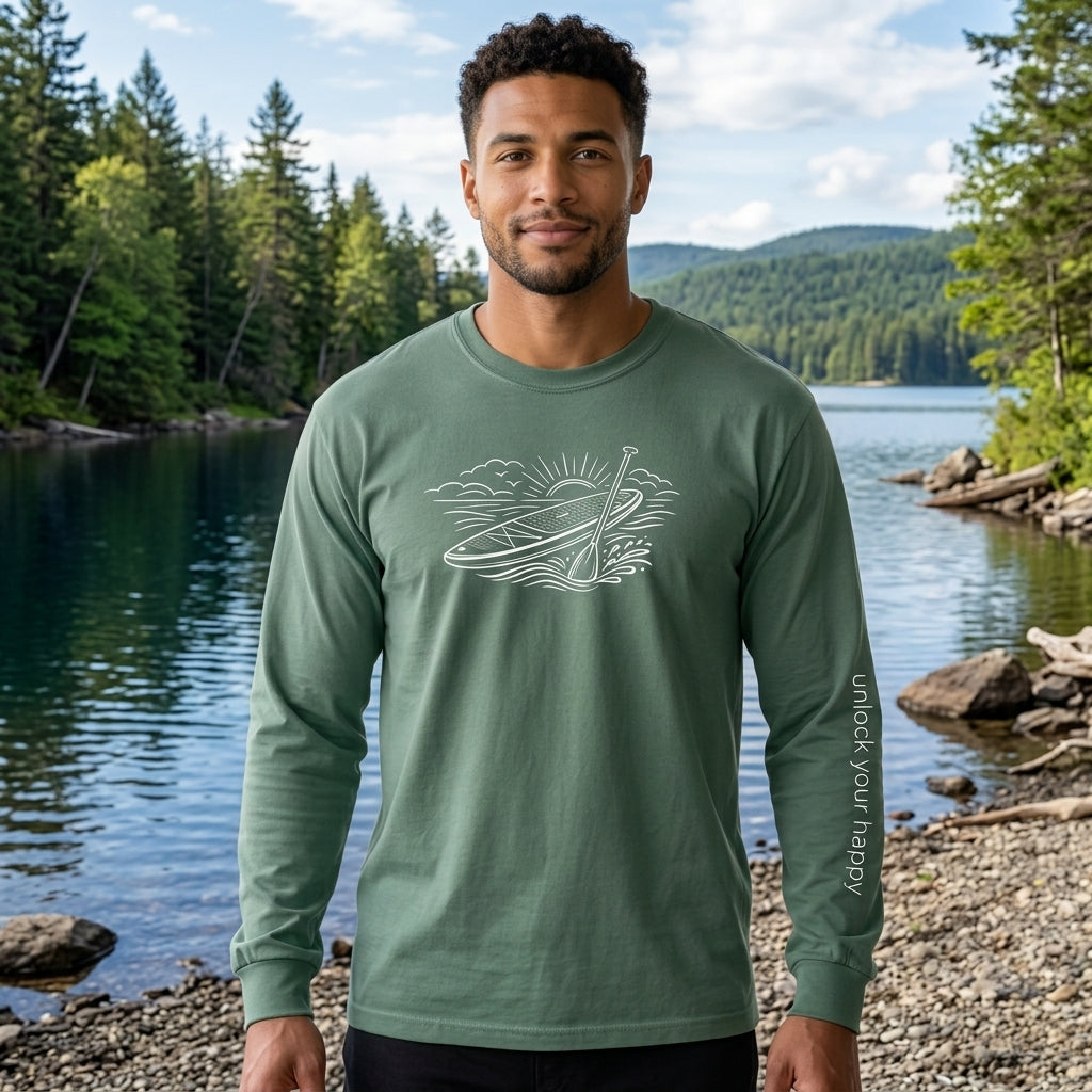 Paddleboard Long Sleeve Shirt - Comfort Colors Paddleboarding Tee | Unlock Your Happy