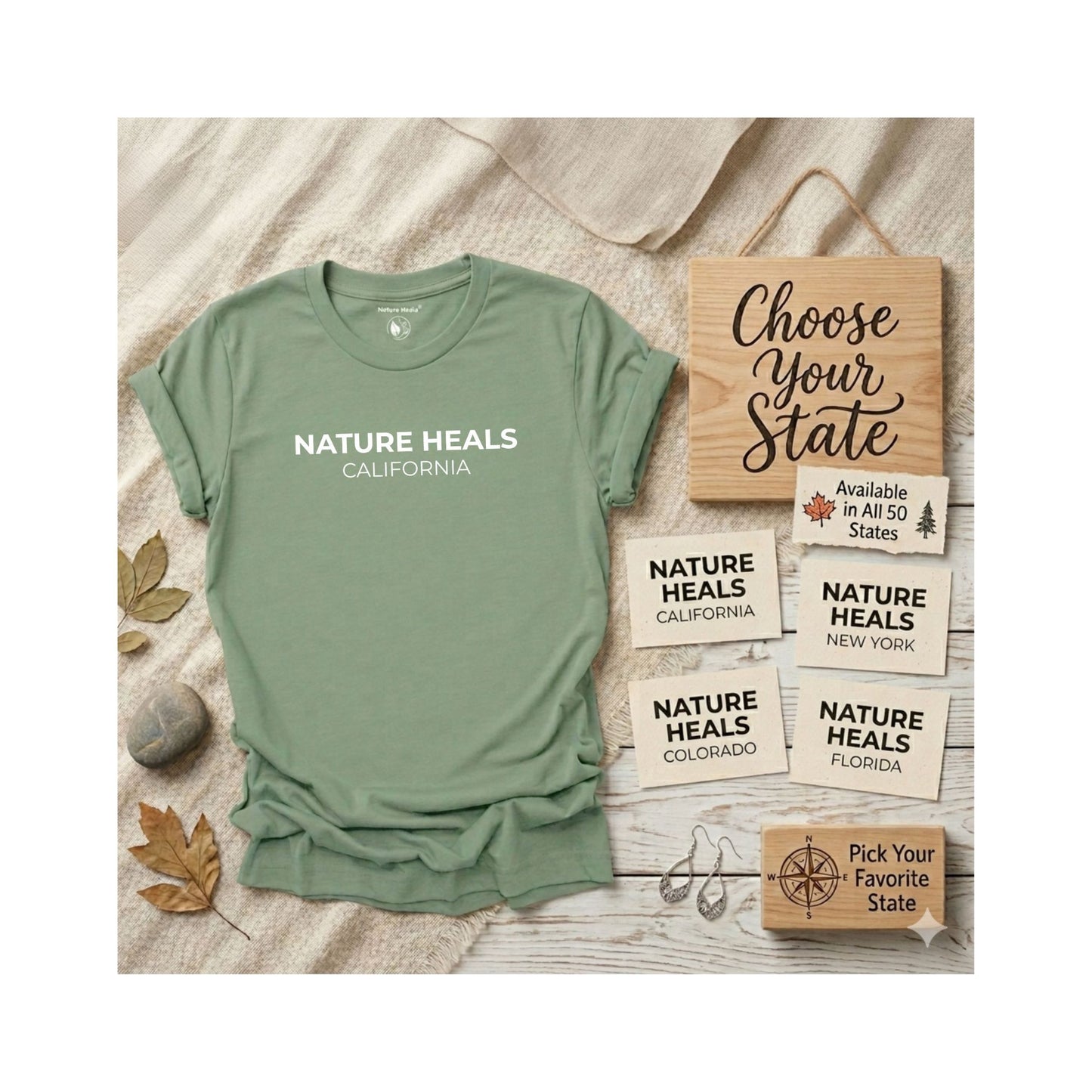Nature Heals State T-Shirt - Personalized State Graphic Tee