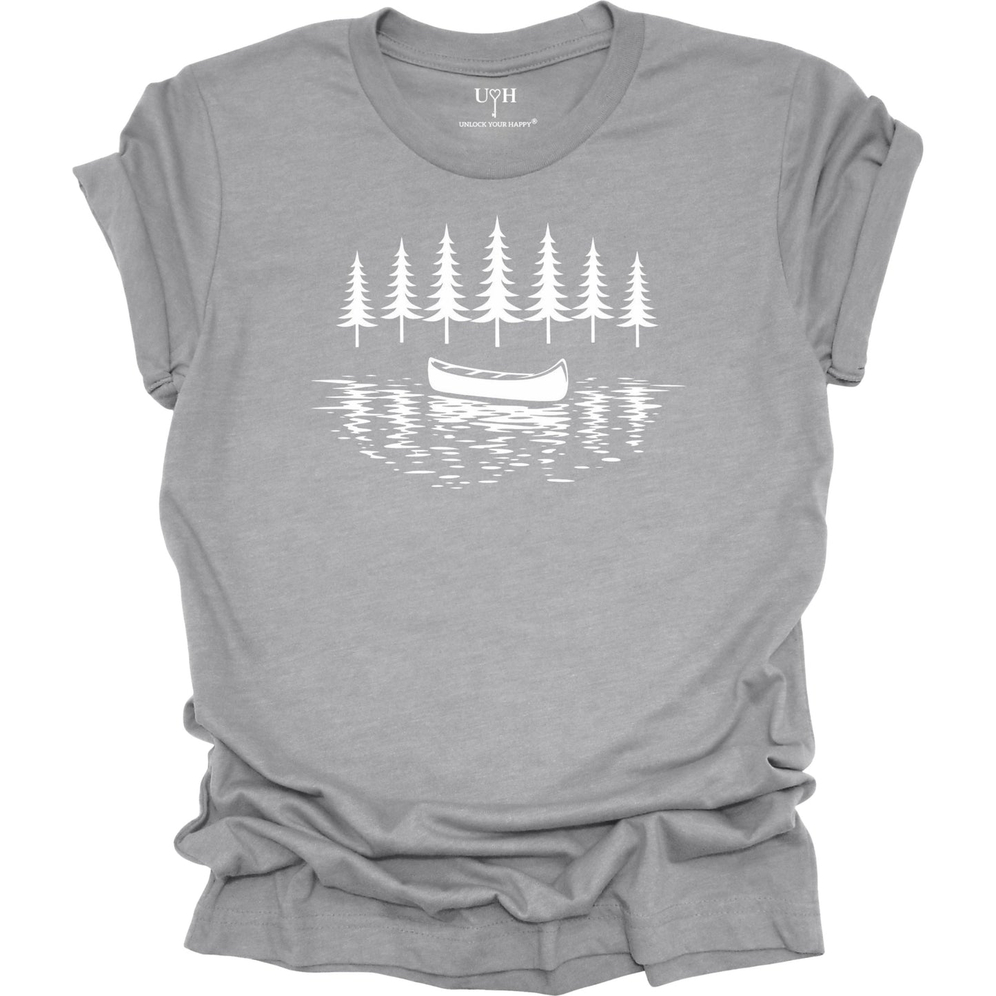 canoe-lake-nature-t-shirt-gray