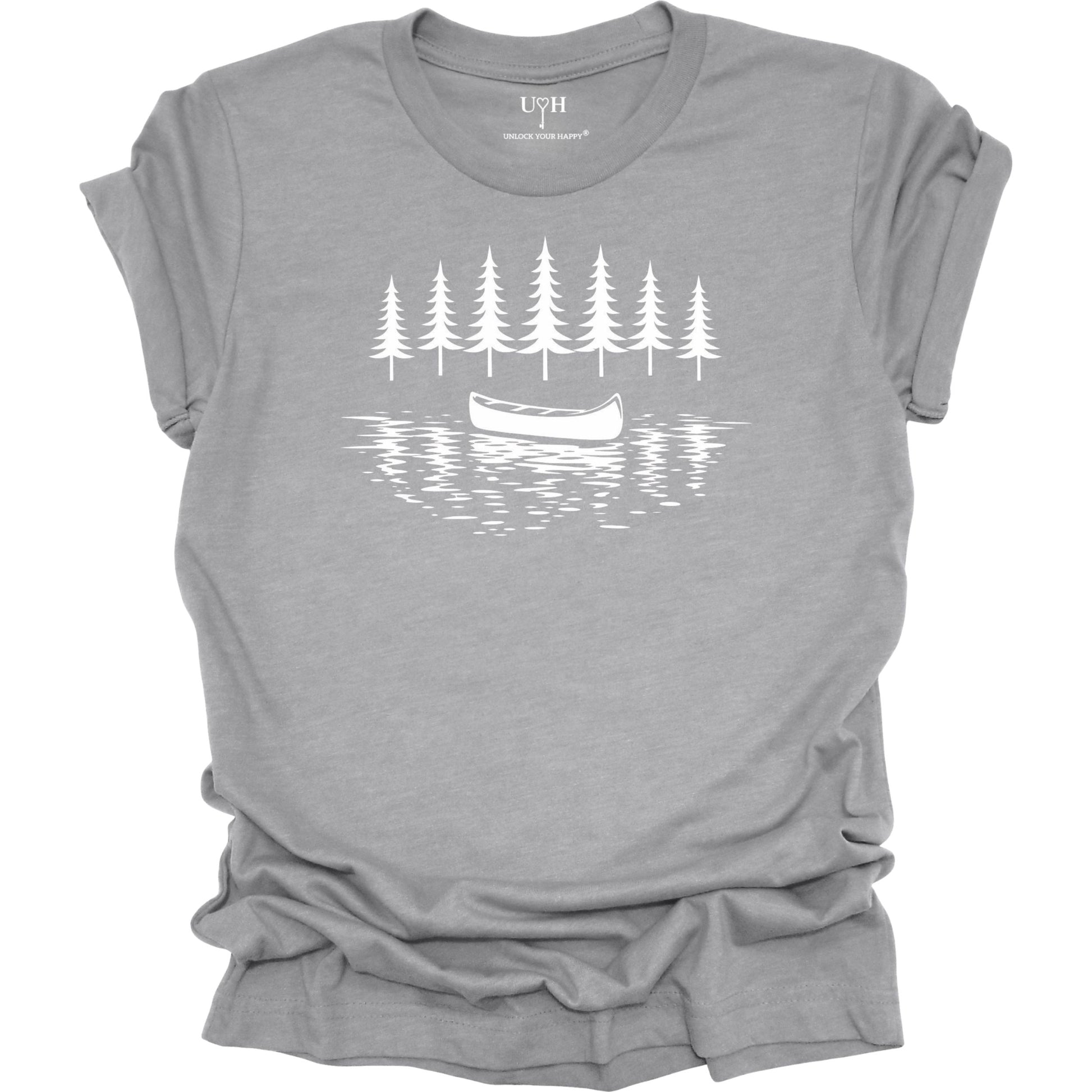 canoe-lake-nature-t-shirt-gray