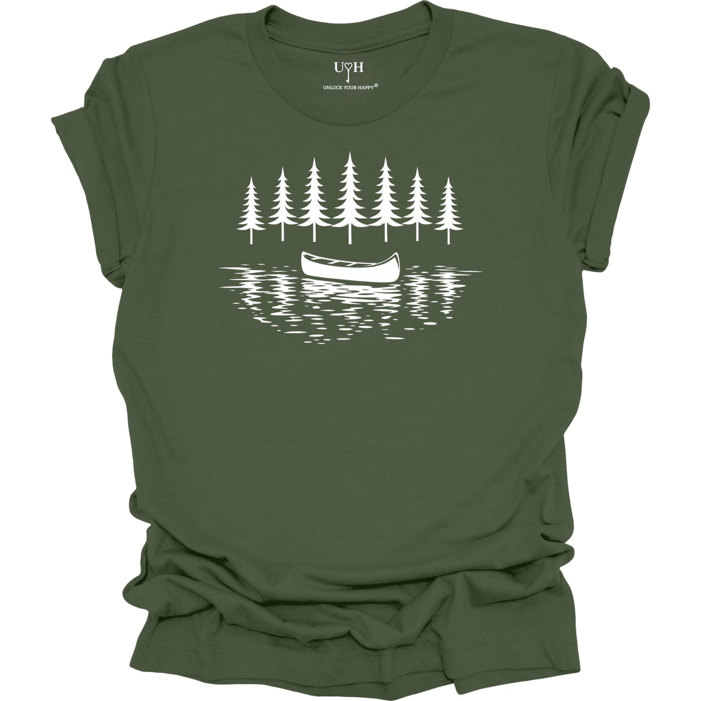 canoe-lake-nature-t-shirt-greem