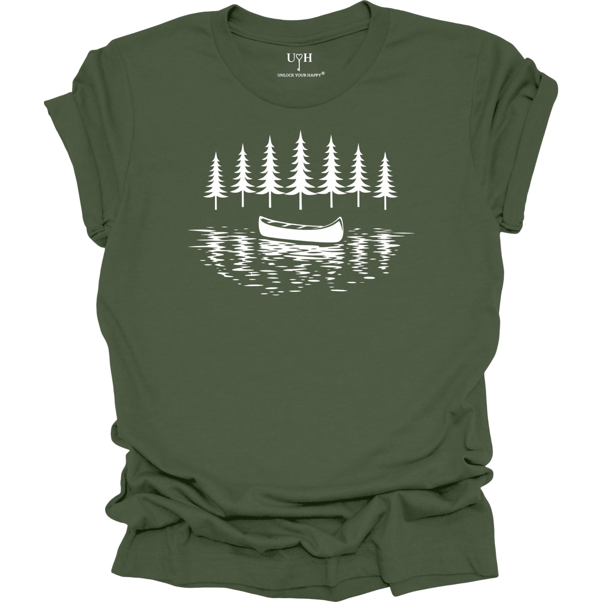 canoe-lake-nature-t-shirt-greem